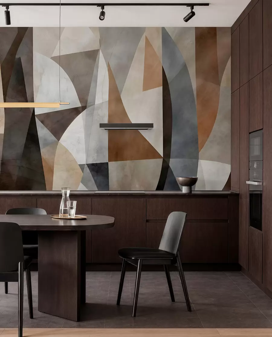 wall murals Текстурни геометријски облици апстрактне модерне уметности у нијансама браон, сиве и беж w08530