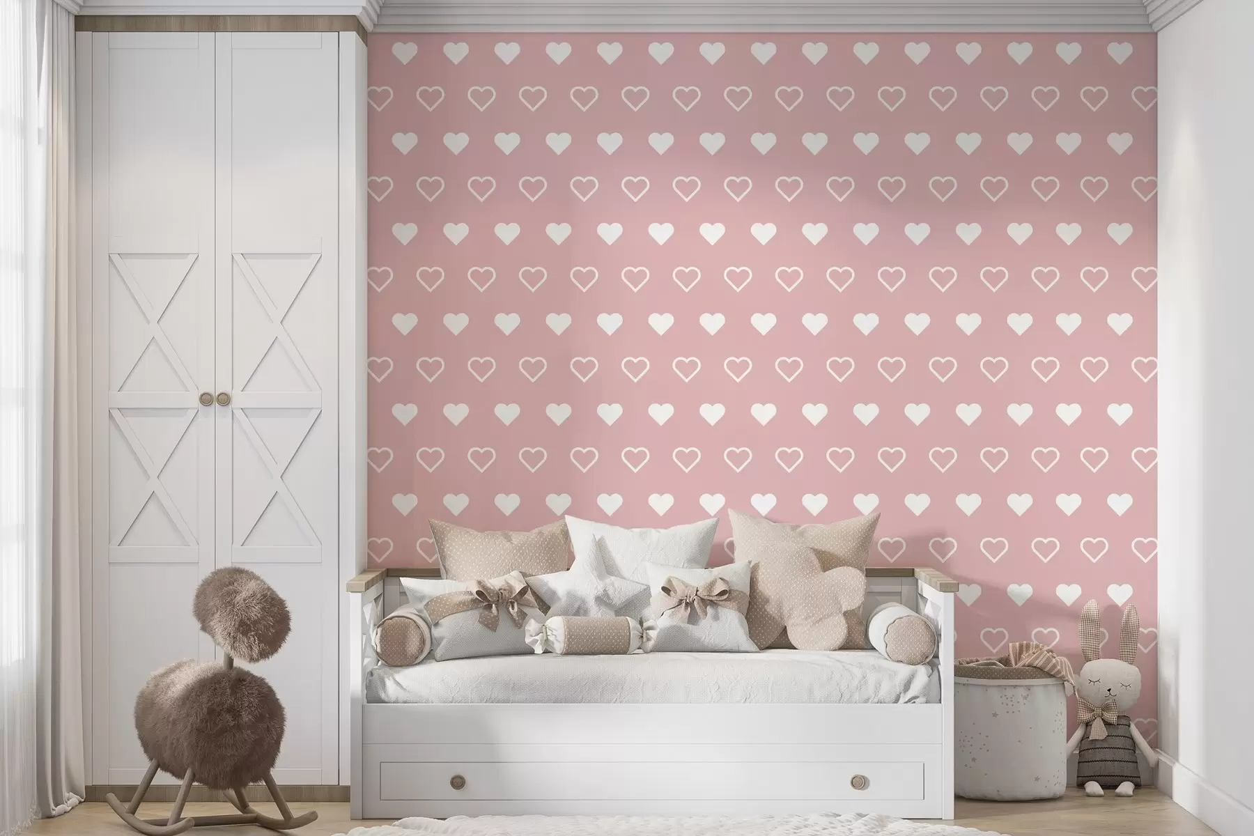 wall murals минималистички отисак срца на ружичастој позадини w02548