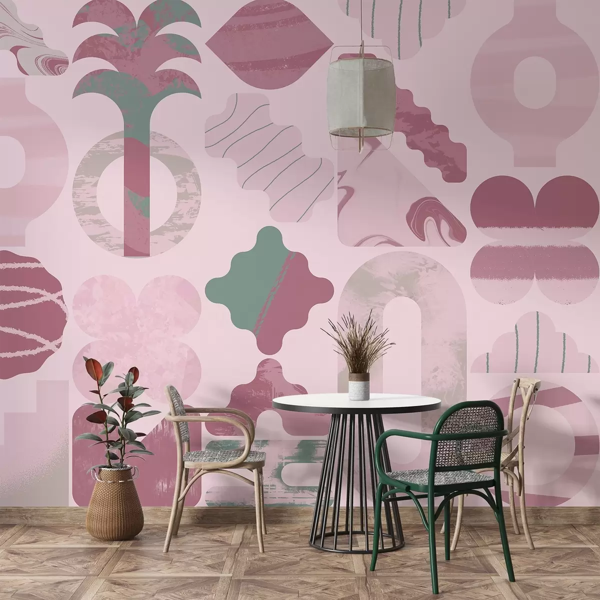 wall murals разних занимљивих облика, модерне геометрије у розе бојама w02550