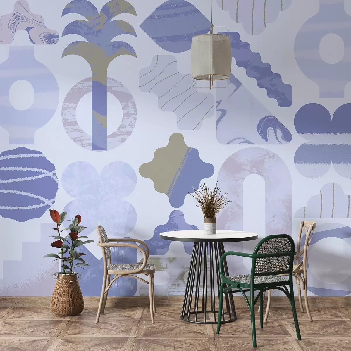 wall murals разних занимљивих облика, модерне геометрије у плавим тоновима w02550v1