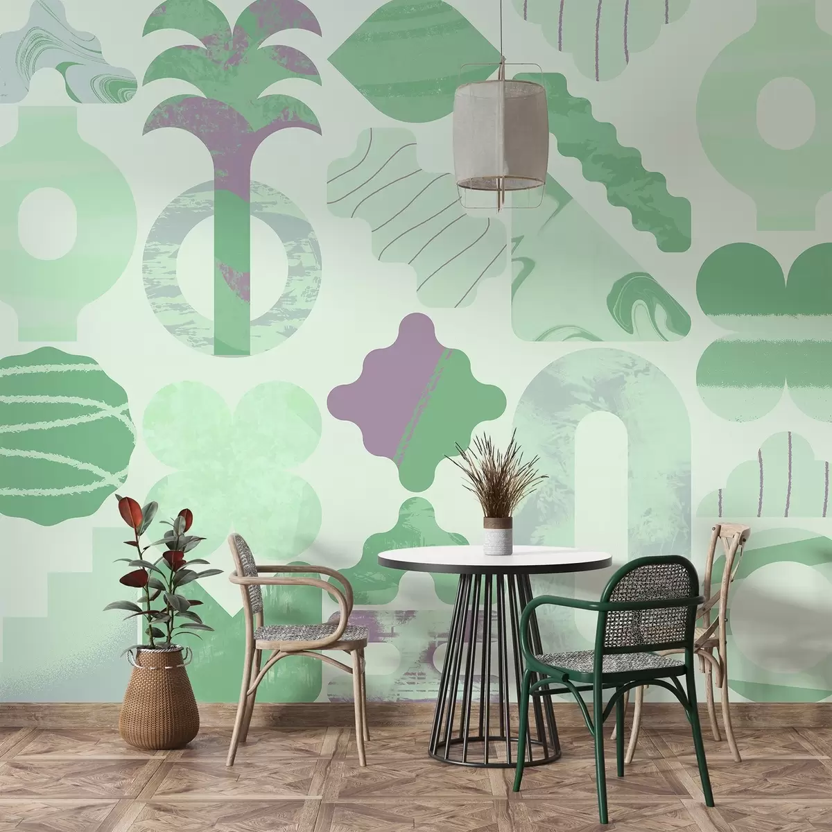 wall murals разних занимљивих облика, модерне геометрије у зеленим бојама w02550v2