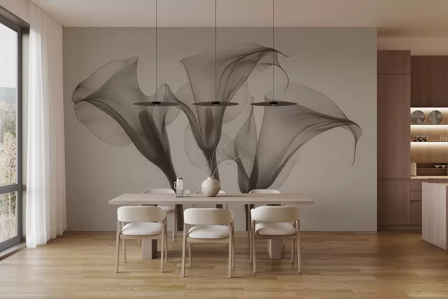 wall murals прозрачно прозирно цвеће Зантедесцхиа у беж тоновима w02632