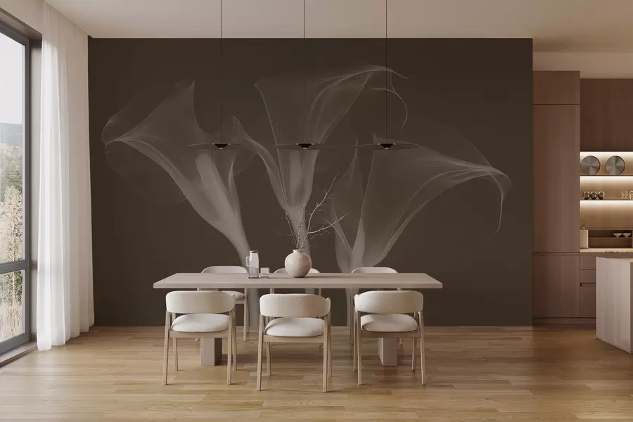 wall murals прозрачно прозирно цвеће Зантедесцхиа на тамној позадини w02632v1