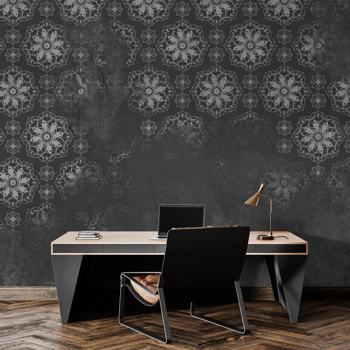 wall murals Винтаге дизајн са елементима мандале и узнемиреним ефектом у сивој боји w02551v1