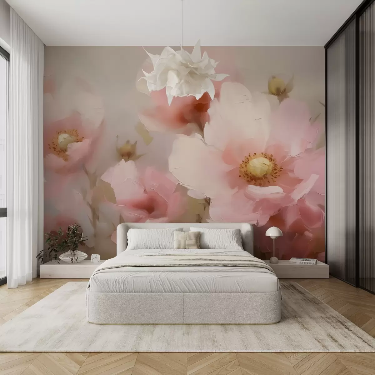 wall murals Велики ружичасти апстрактни цветови имитирају слику w02636