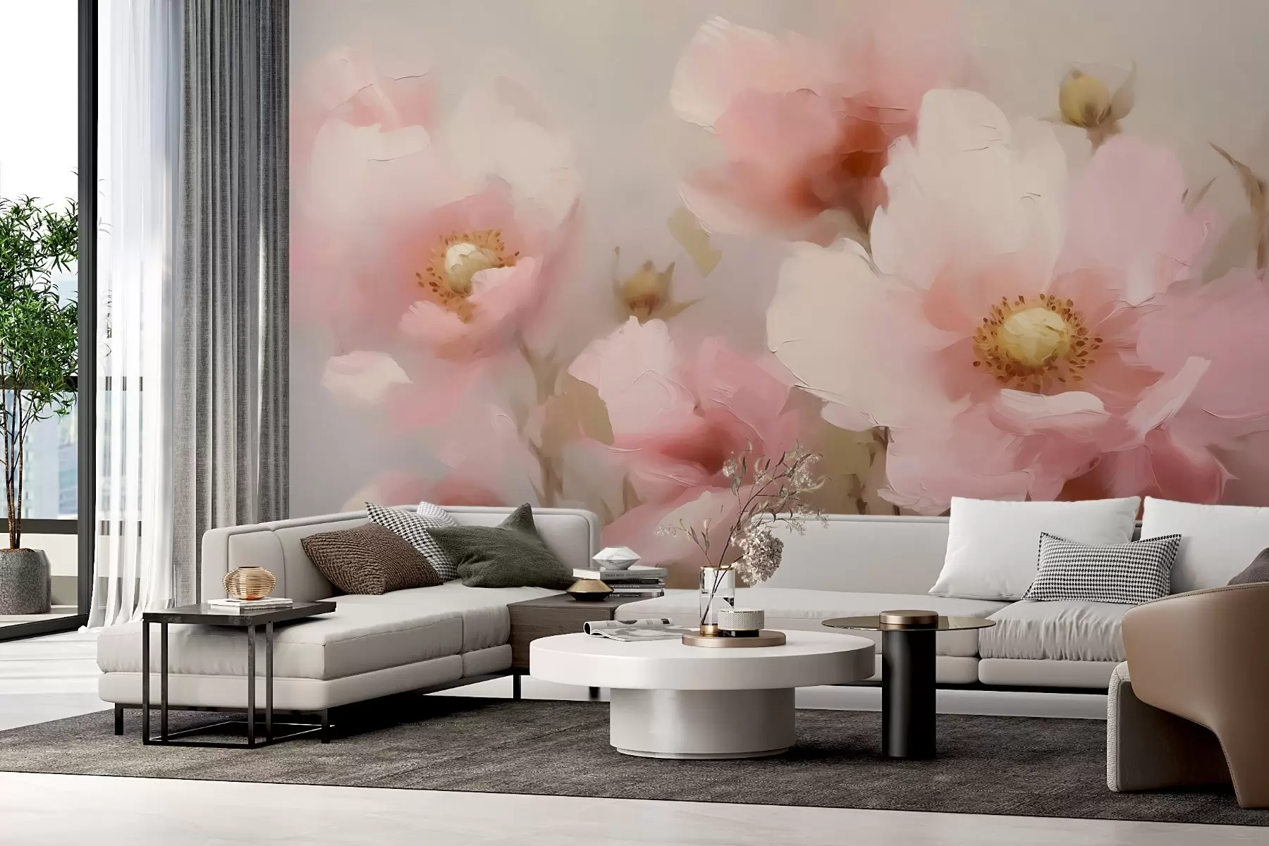 wall murals Велики ружичасти апстрактни цветови имитирају слику w02636