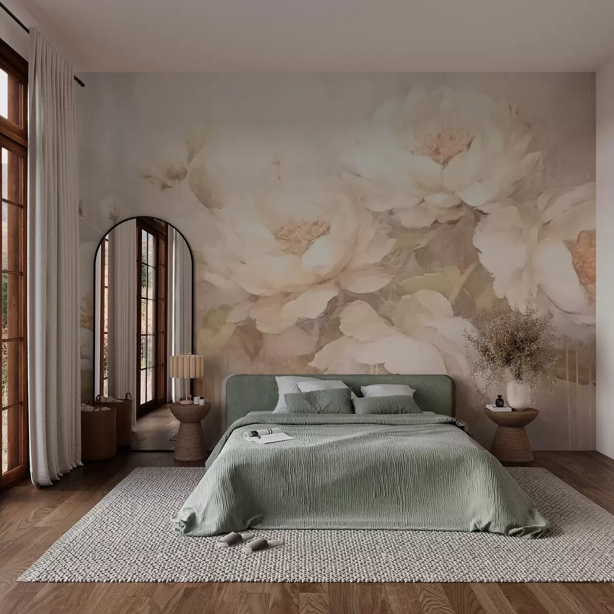 wall murals Бели божури на текстурираној позадини w02571