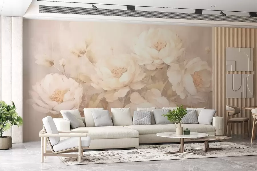 wall murals Бели божури на текстурираној позадини w02571