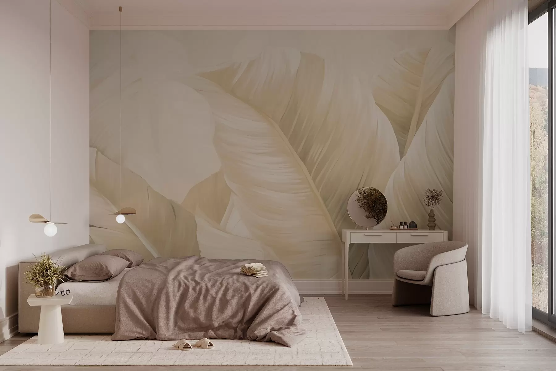 wall murals Велики кремасти листови банане w02573