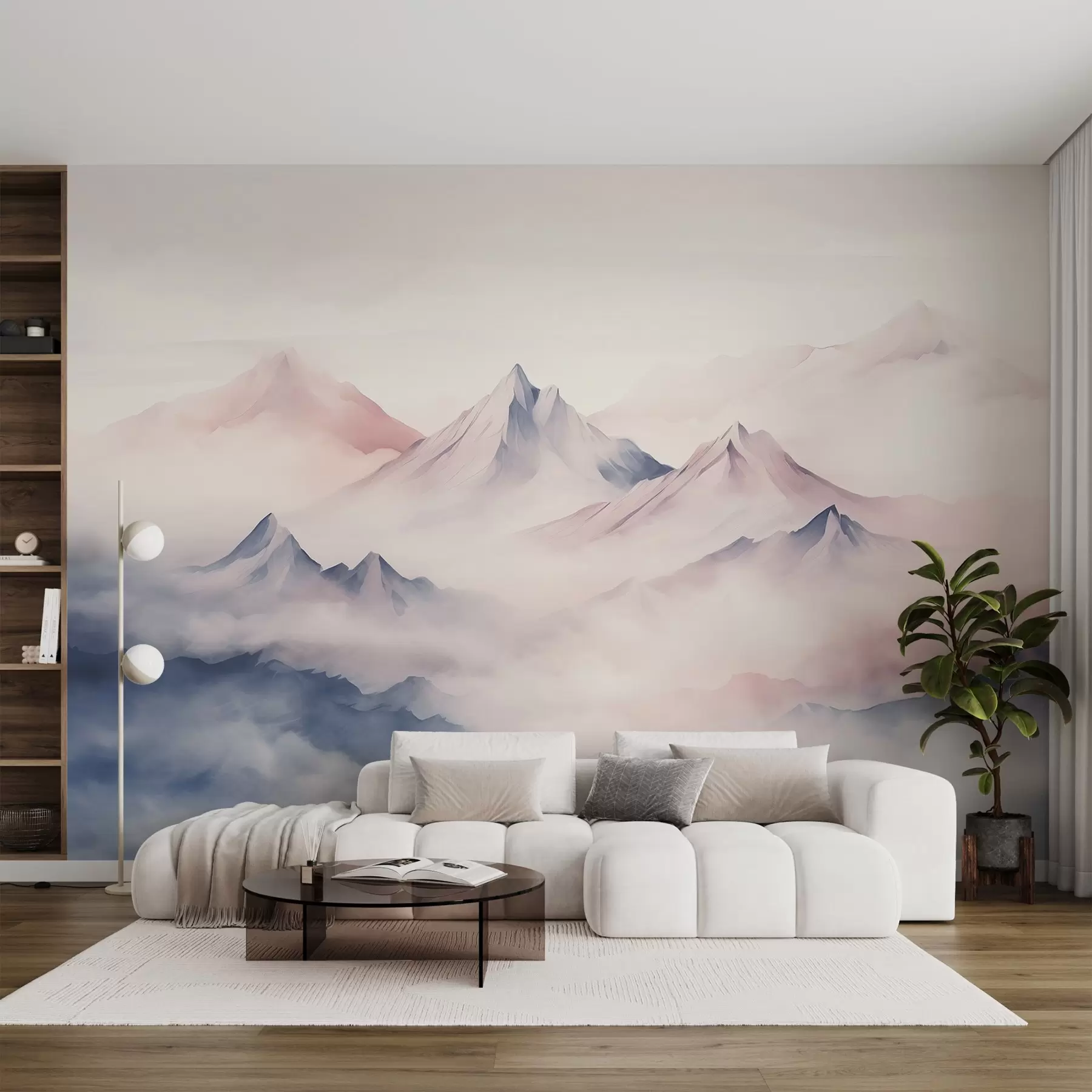 wall murals Нежне акварелне планине у магли w08573