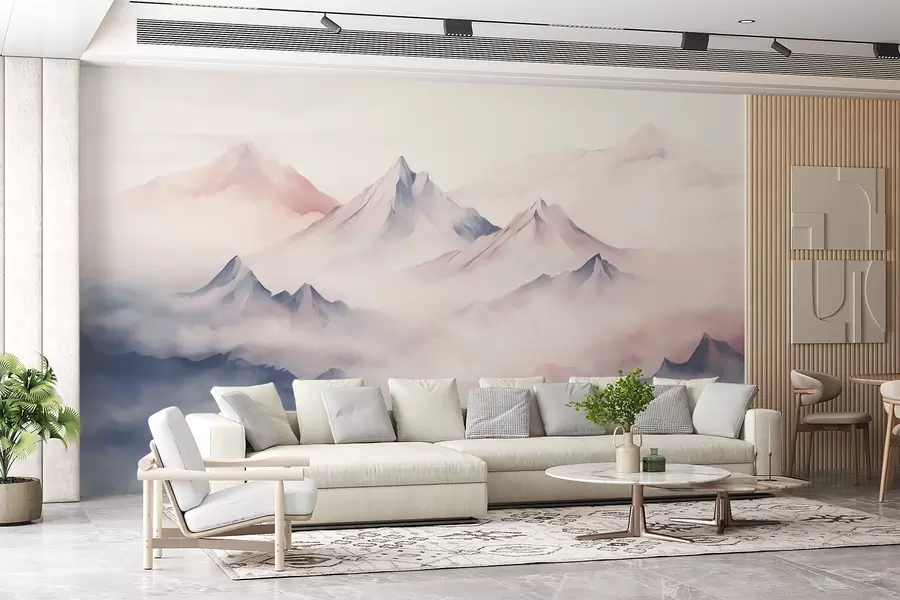 wall murals Нежне акварелне планине у магли w08573