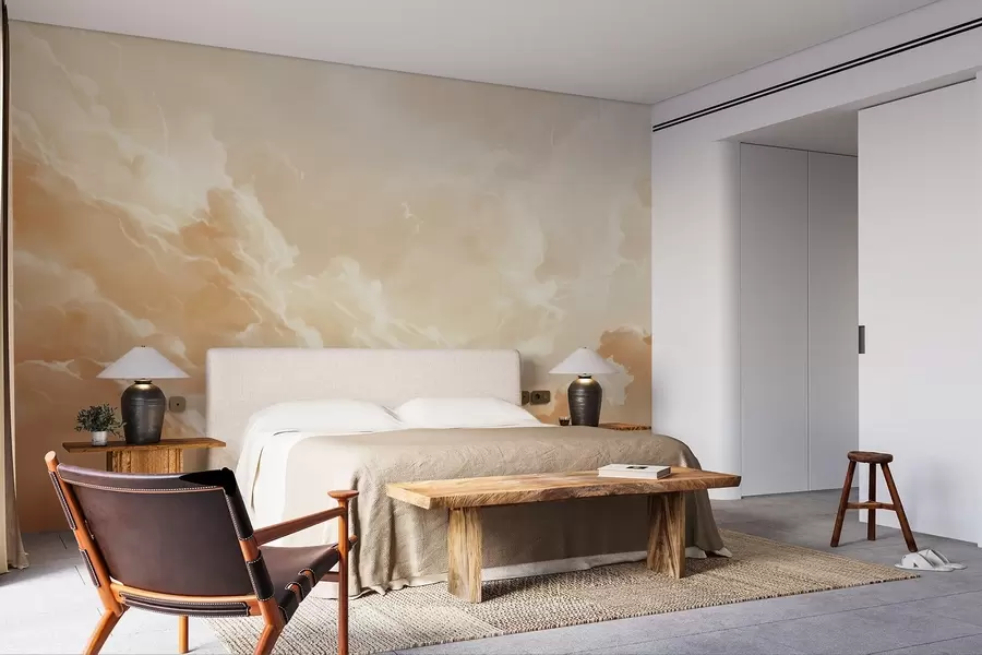 wall murals Беж небо са облацима у живописном стилу w08550