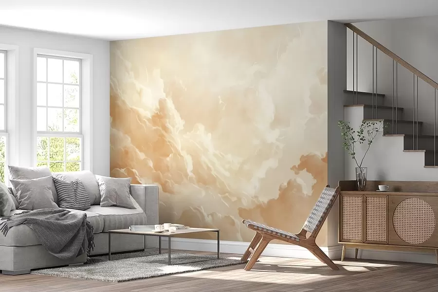 wall murals Беж небо са облацима у живописном стилу w08550