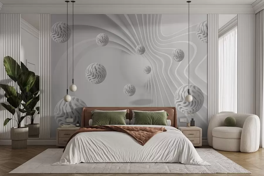 wall murals 3Д сива апстракција са сферама и ефектом дубине w08553