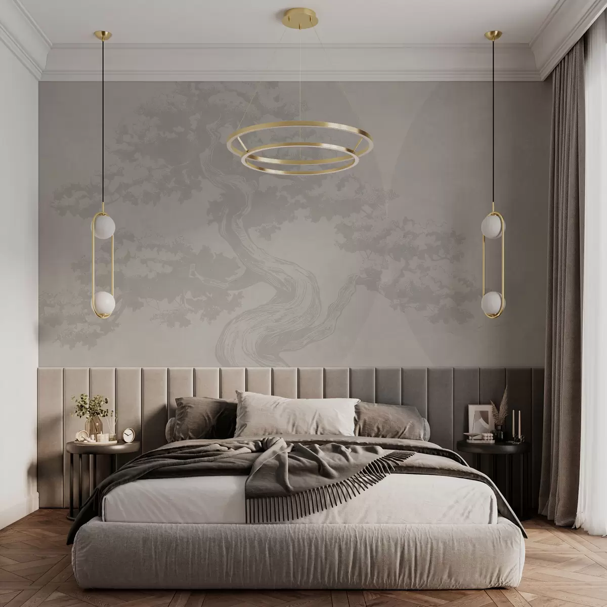 wall murals Бонсаи дрво минимализам геометрија грунге позадина w08557