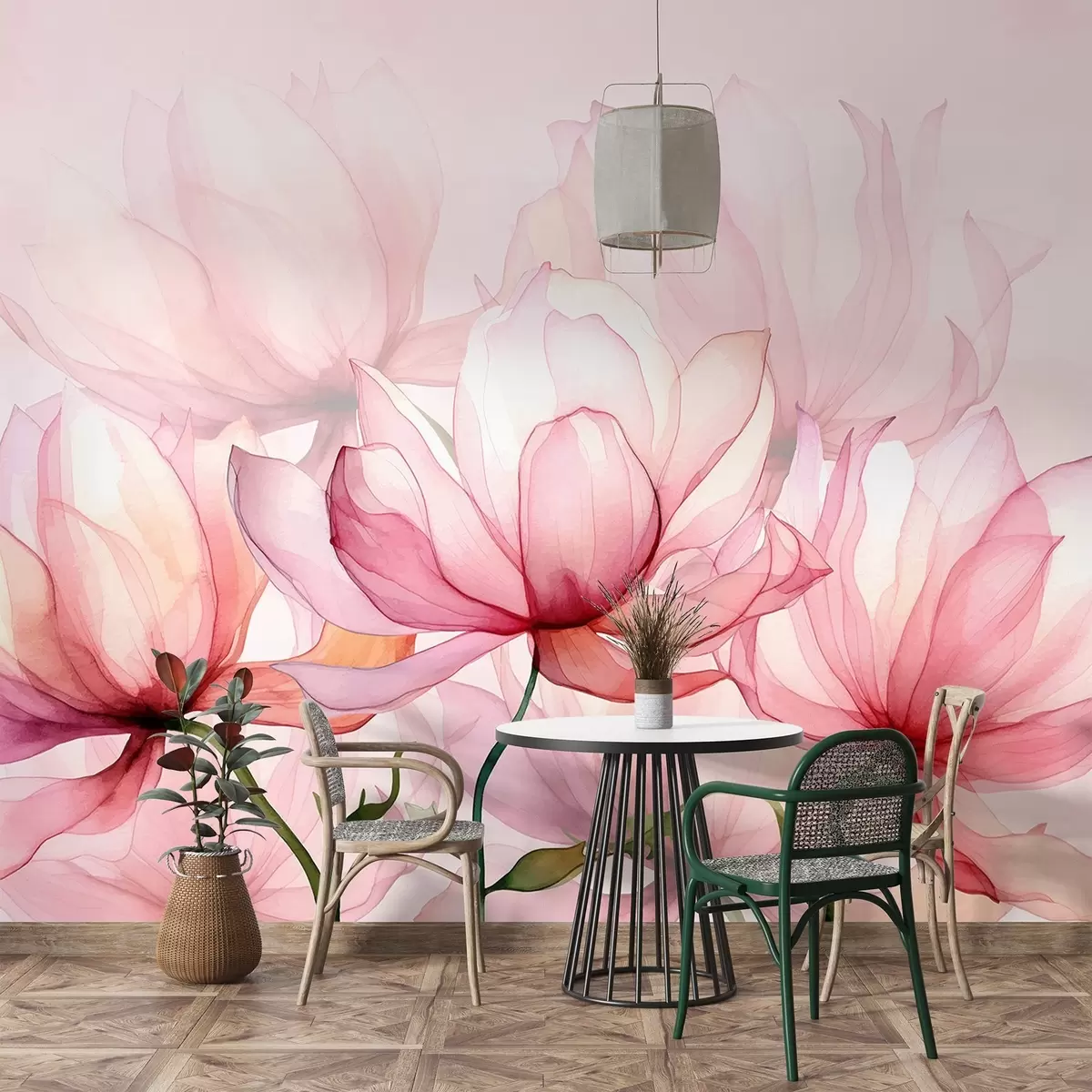 wall murals велики ружичасти цветови w02674