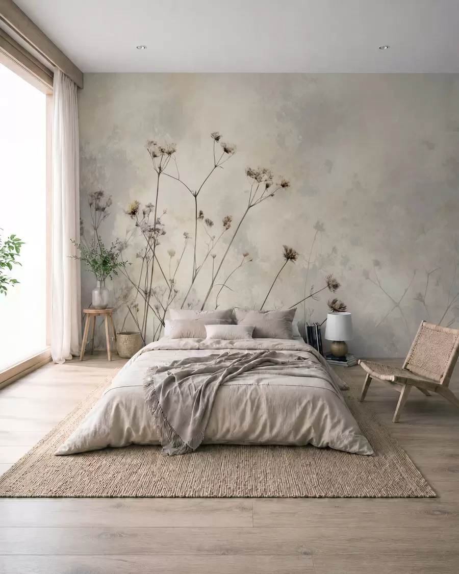 wall murals тапете у еко стилу са дивљим биљкама у пастелним бојама w02684