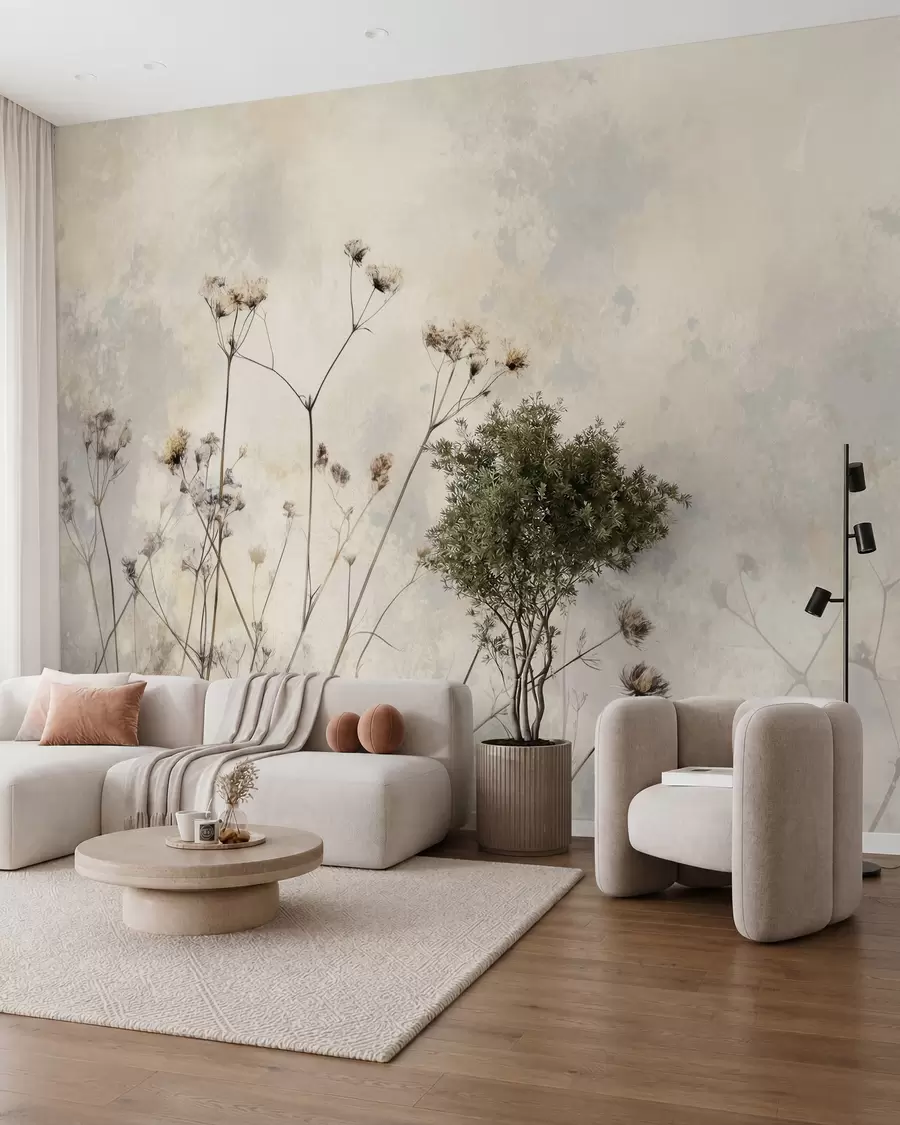 wall murals тапете у еко стилу са дивљим биљкама у пастелним бојама w02684