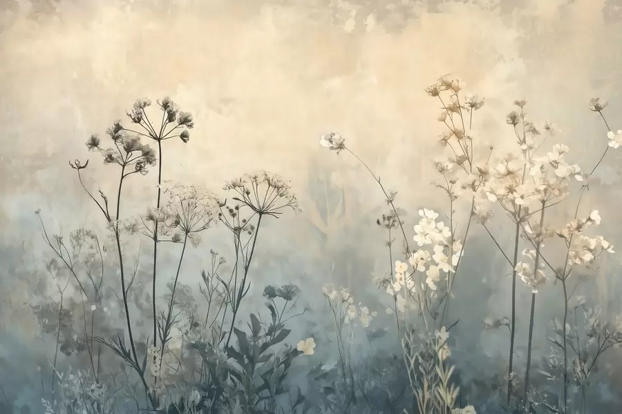 wall murals тапете у еко стилу са дивљим цвећем и биљкама на текстурираној позадини w02685