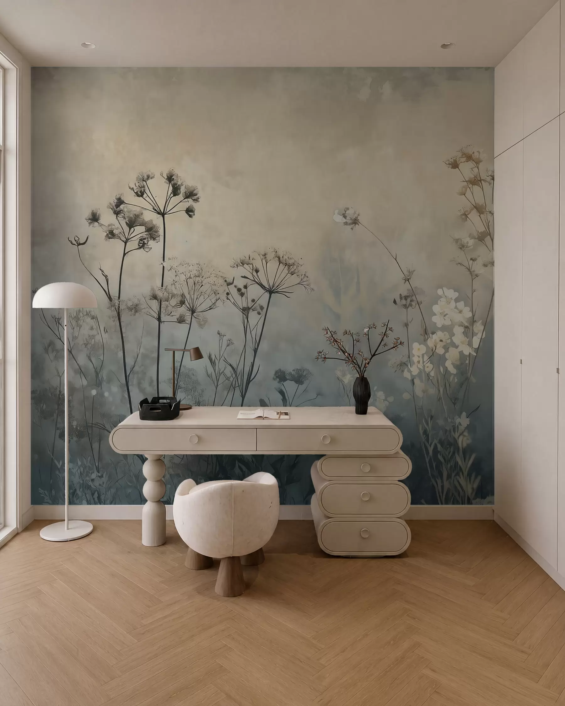 wall murals тапете у еко стилу са дивљим цвећем и биљкама на текстурираној позадини w02685
