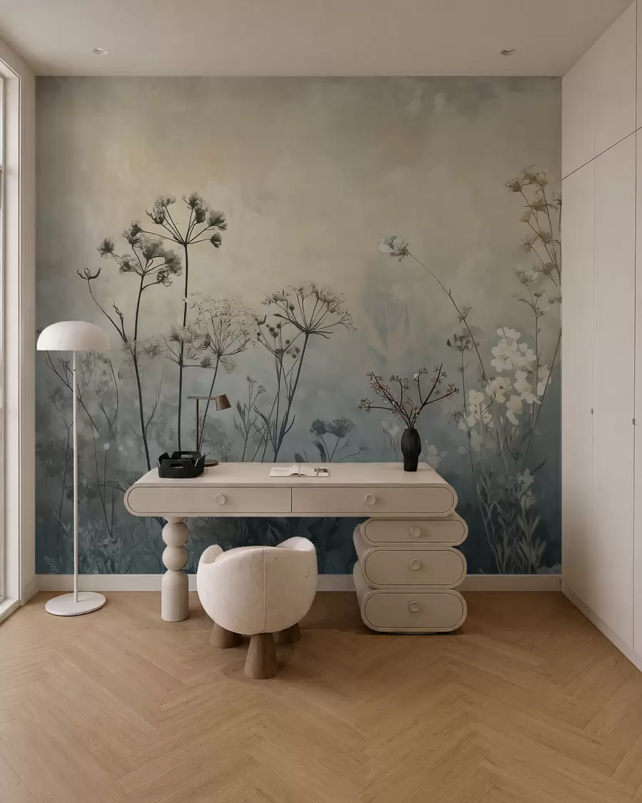 wall murals тапете у еко стилу са дивљим цвећем и биљкама на текстурираној позадини w02685