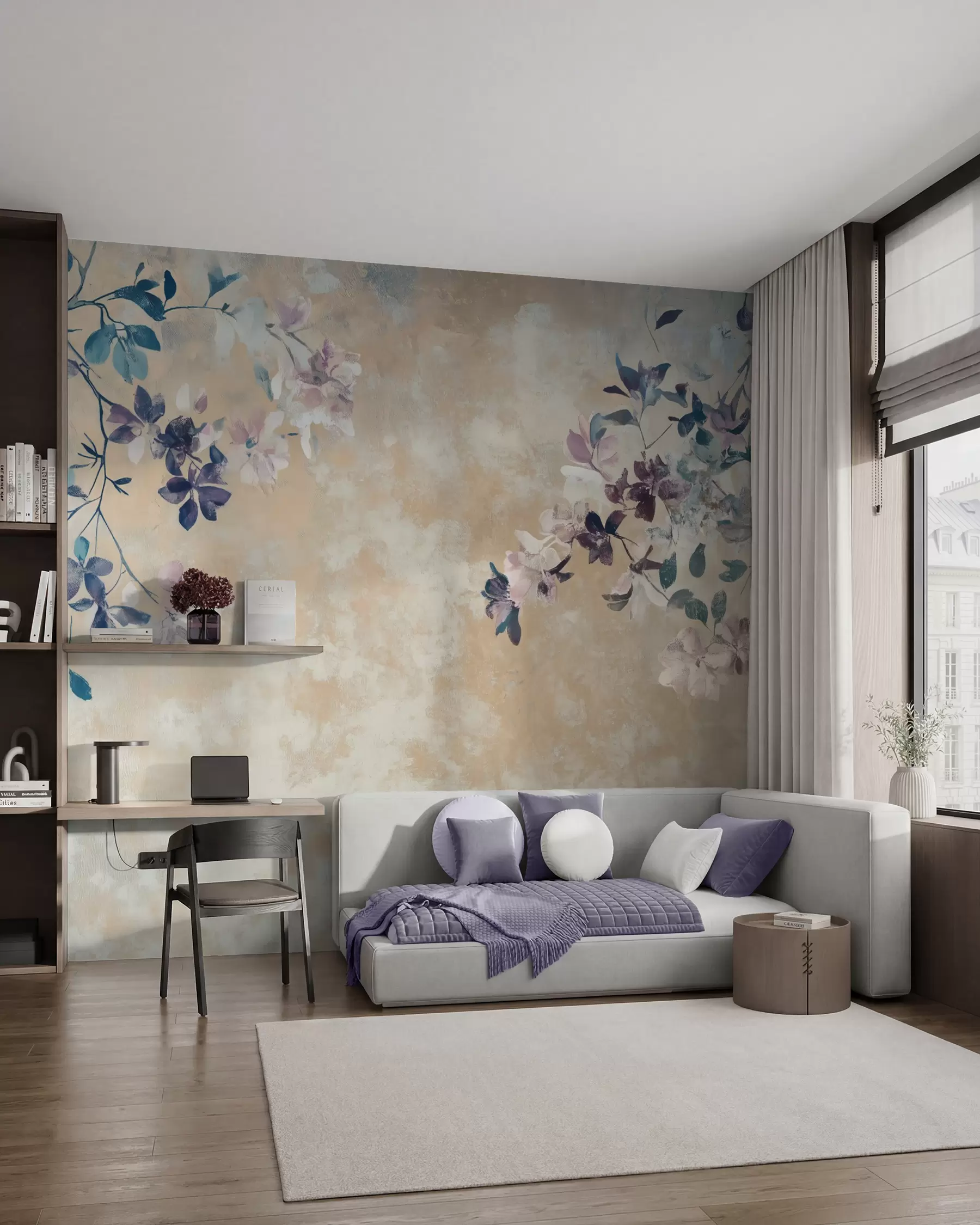wall murals тапета у ретро стилу са гранама и цвећем w02686