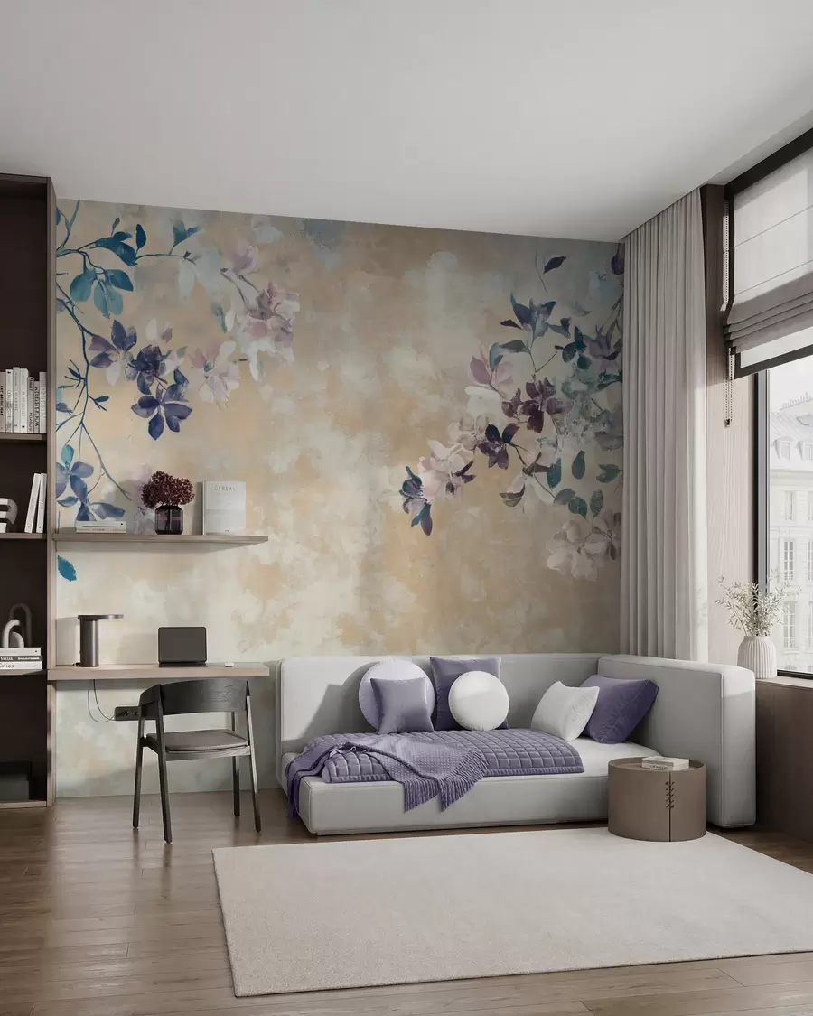 wall murals тапета у ретро стилу са гранама и цвећем w02686