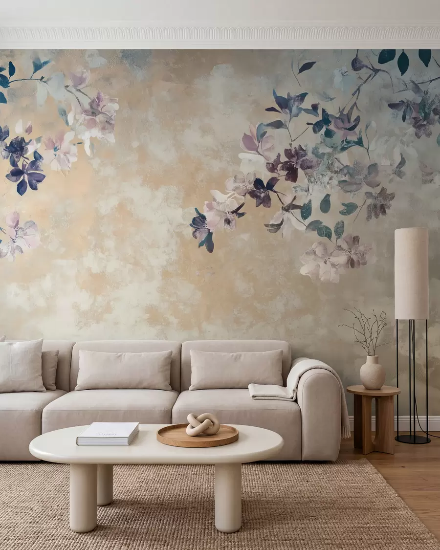 wall murals тапета у ретро стилу са гранама и цвећем w02686