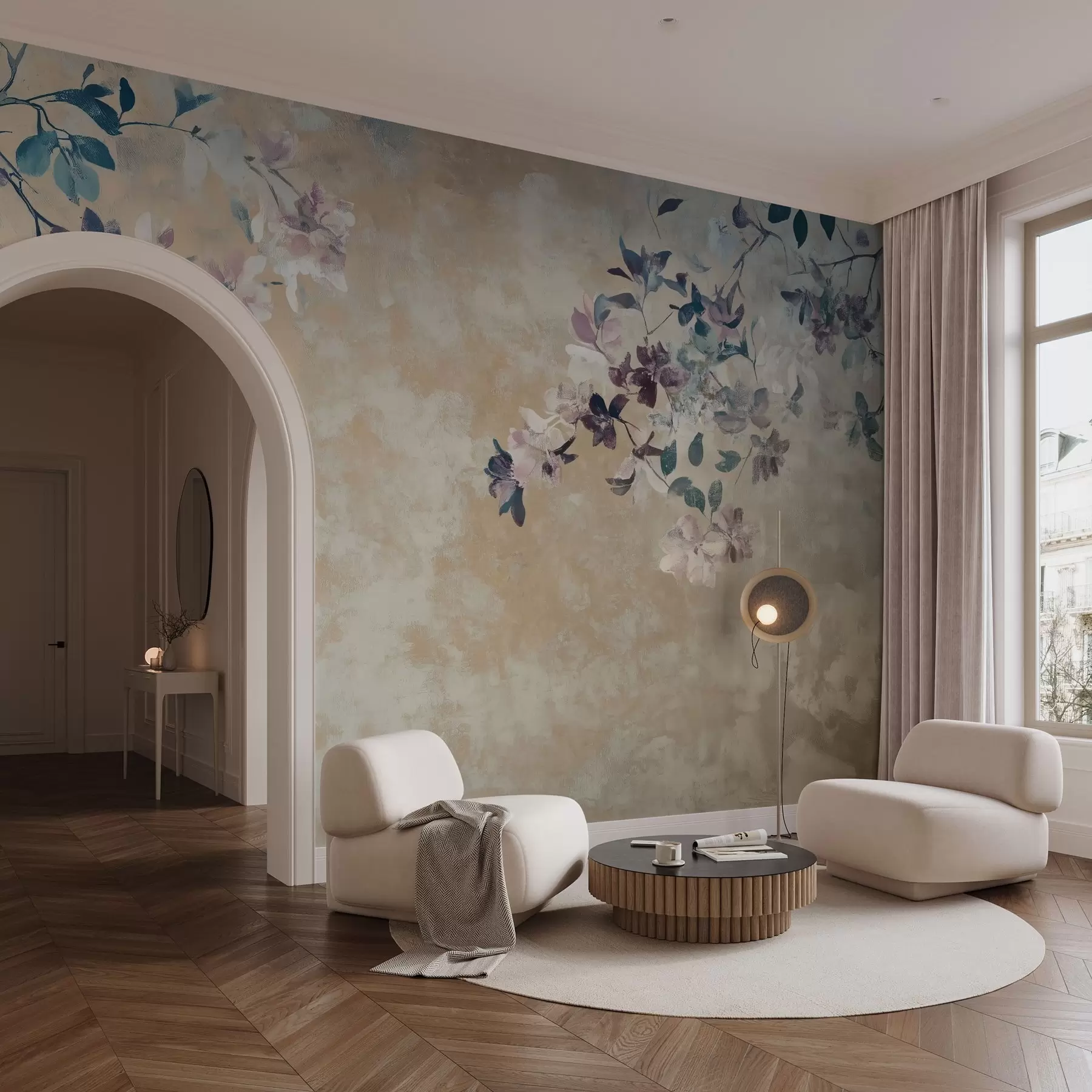 wall murals тапета у ретро стилу са гранама и цвећем w02686