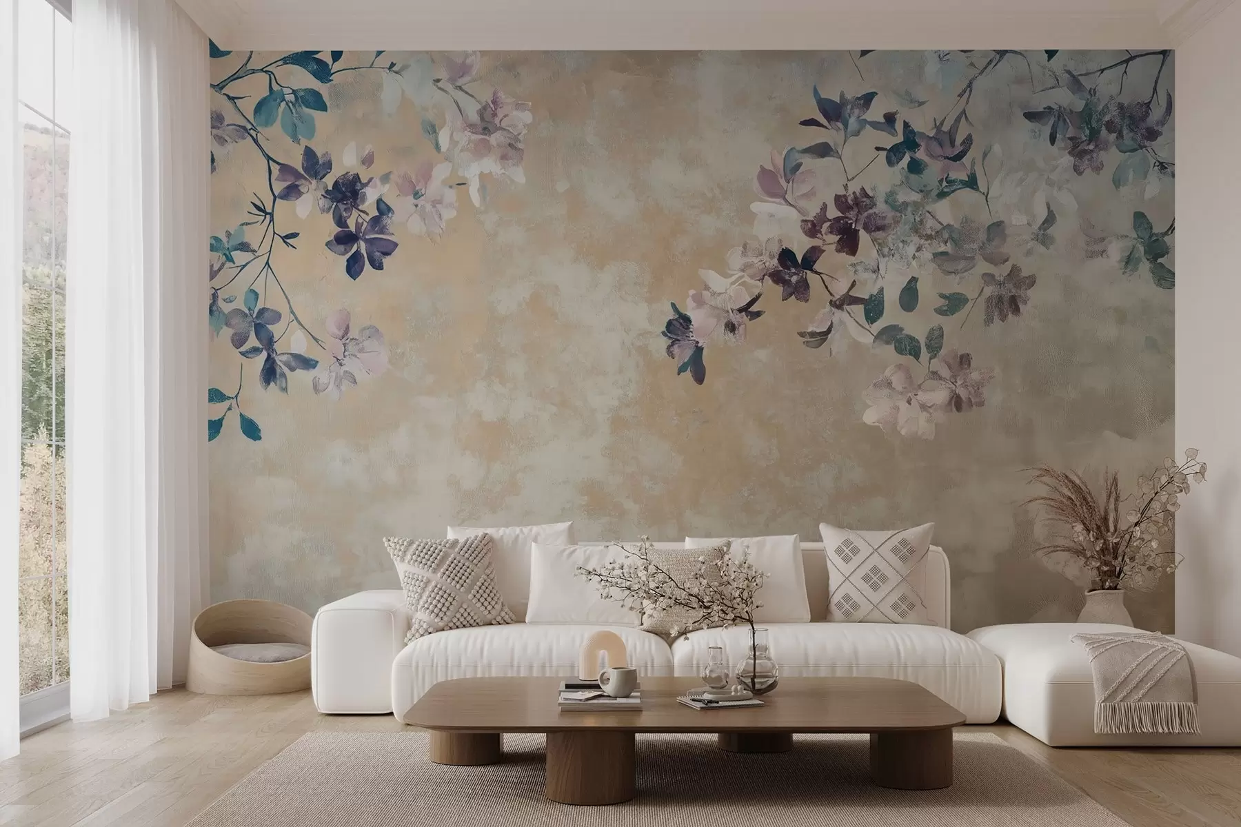 wall murals тапета у ретро стилу са гранама и цвећем w02686