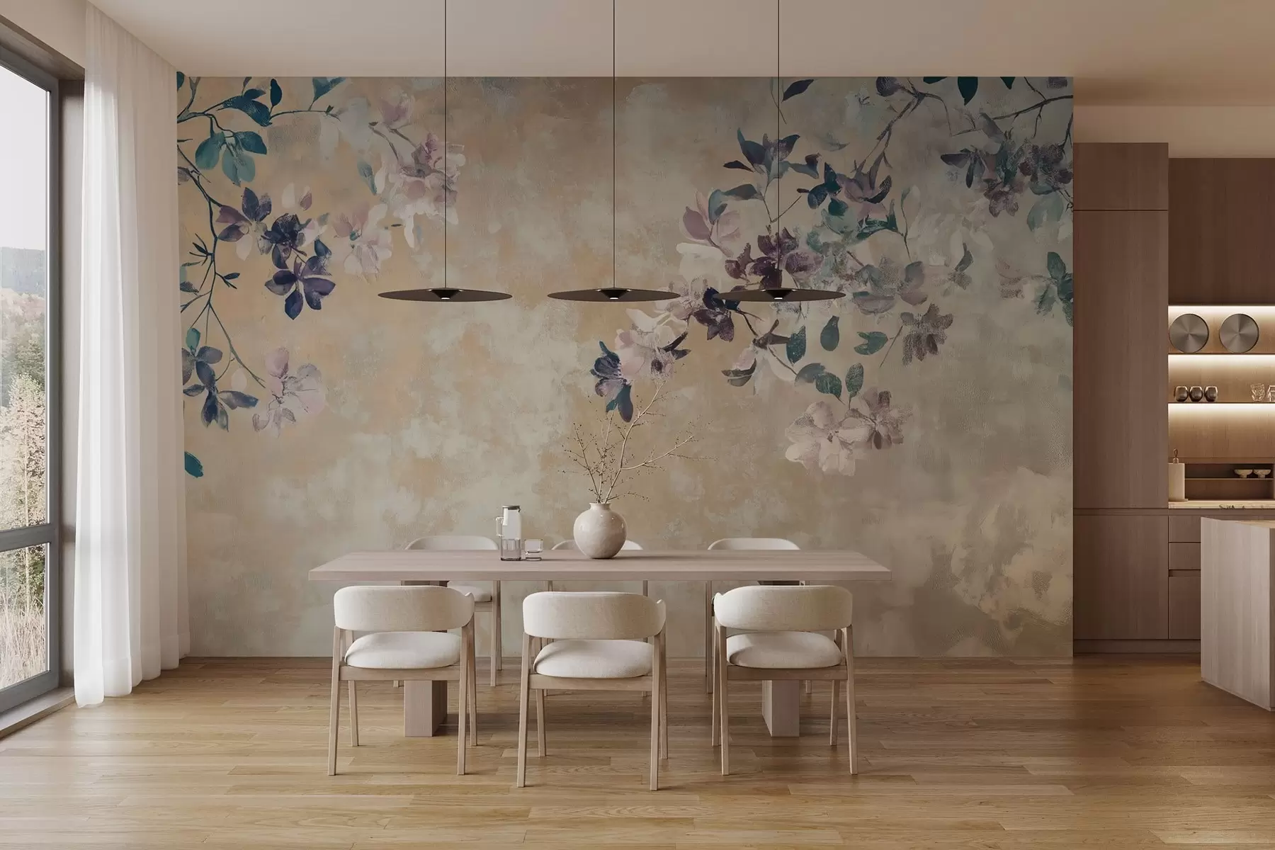 wall murals тапета у ретро стилу са гранама и цвећем w02686