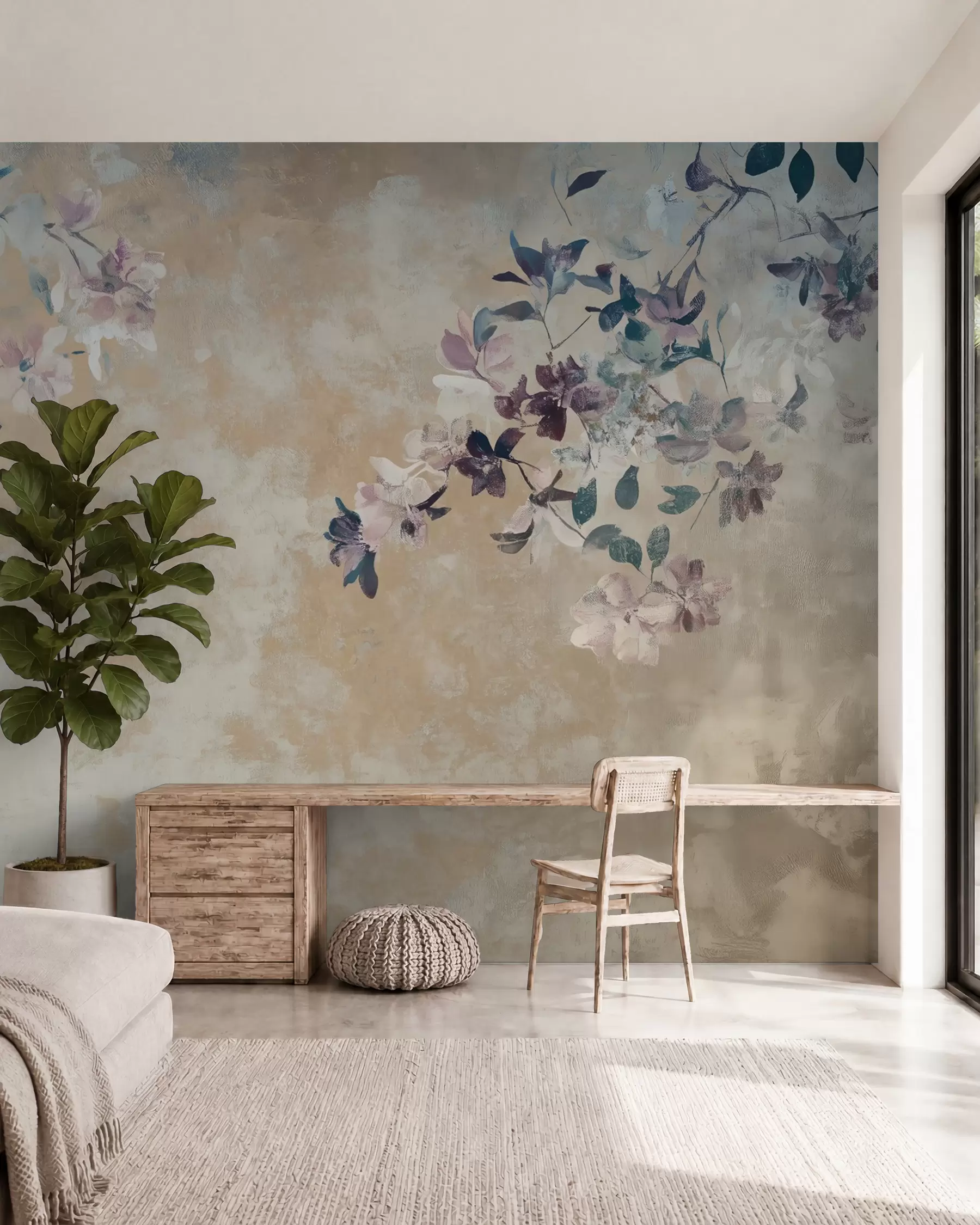 wall murals тапета у ретро стилу са гранама и цвећем w02686
