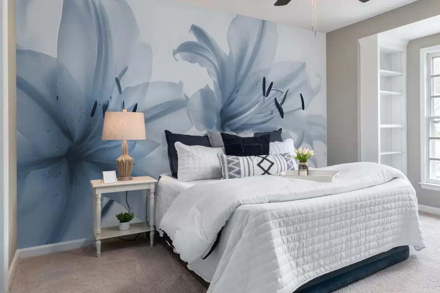 wall murals Меки фокус крупни план плавог минималистичког цвећа љиљана на светлој позадини w08586