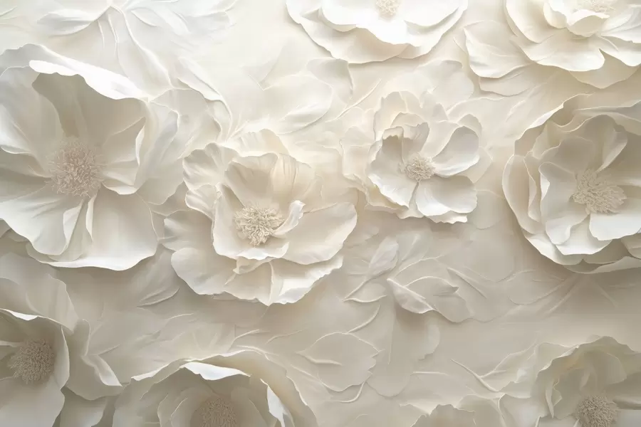 wall murals Ваздушно цвеће у топлим тоновима на позадини потеза листова w08562