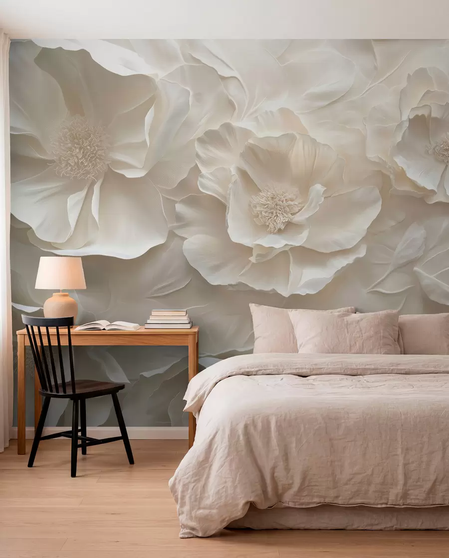 wall murals Ваздушно цвеће у топлим тоновима на позадини потеза листова w08562