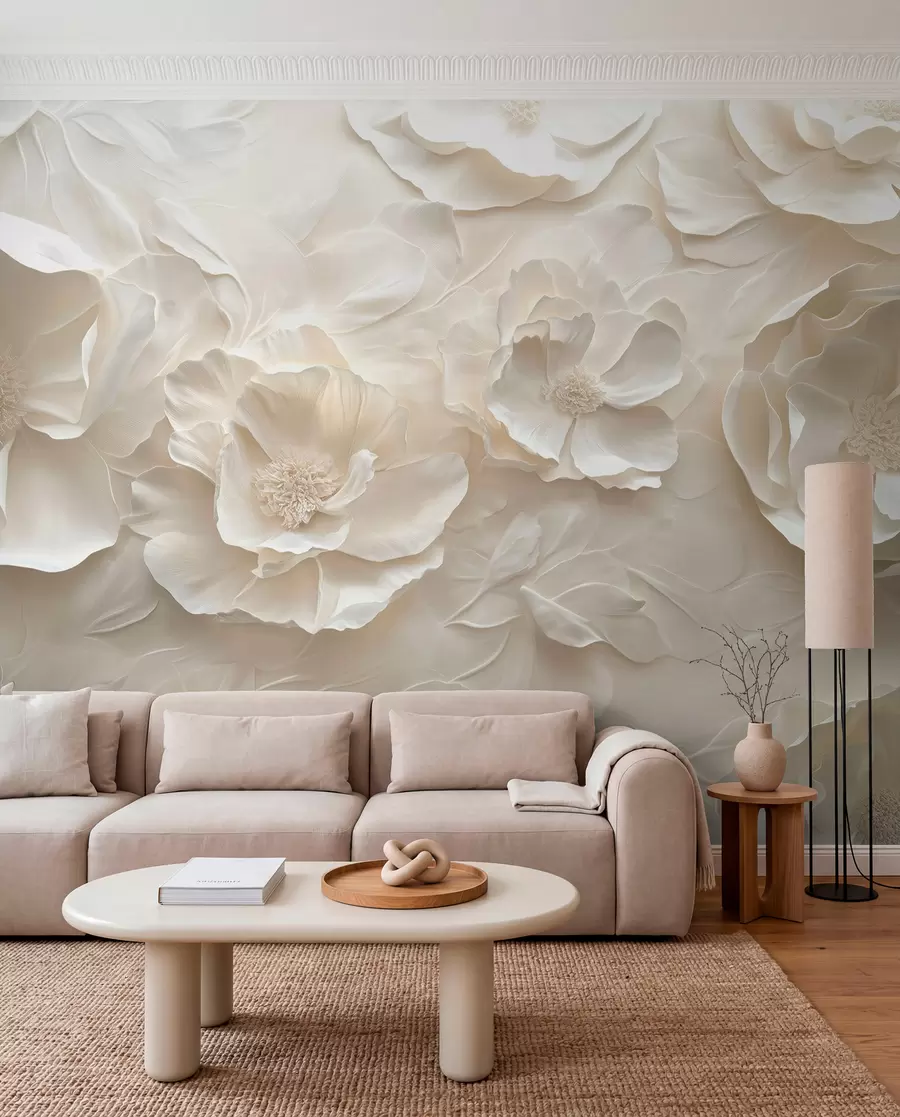 wall murals Ваздушно цвеће у топлим тоновима на позадини потеза листова w08562