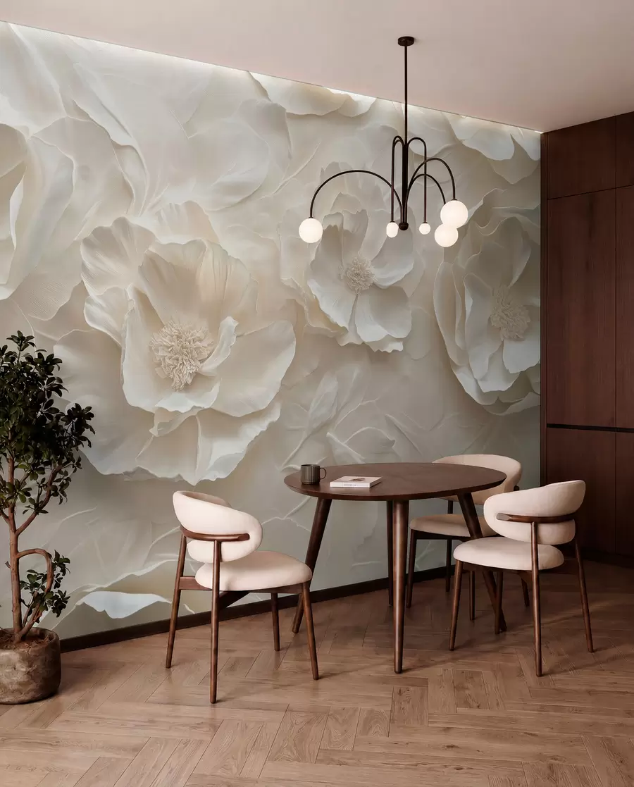 wall murals Ваздушно цвеће у топлим тоновима на позадини потеза листова w08562