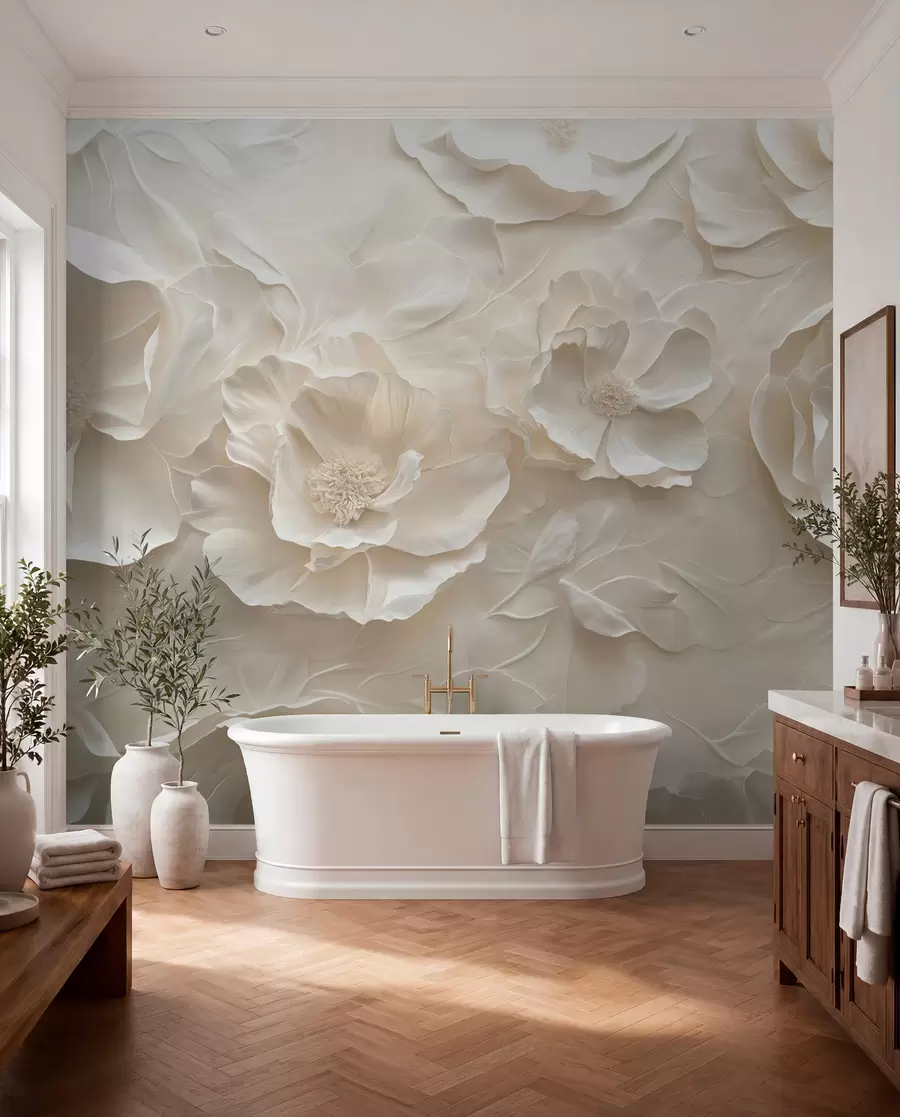 wall murals Ваздушно цвеће у топлим тоновима на позадини потеза листова w08562