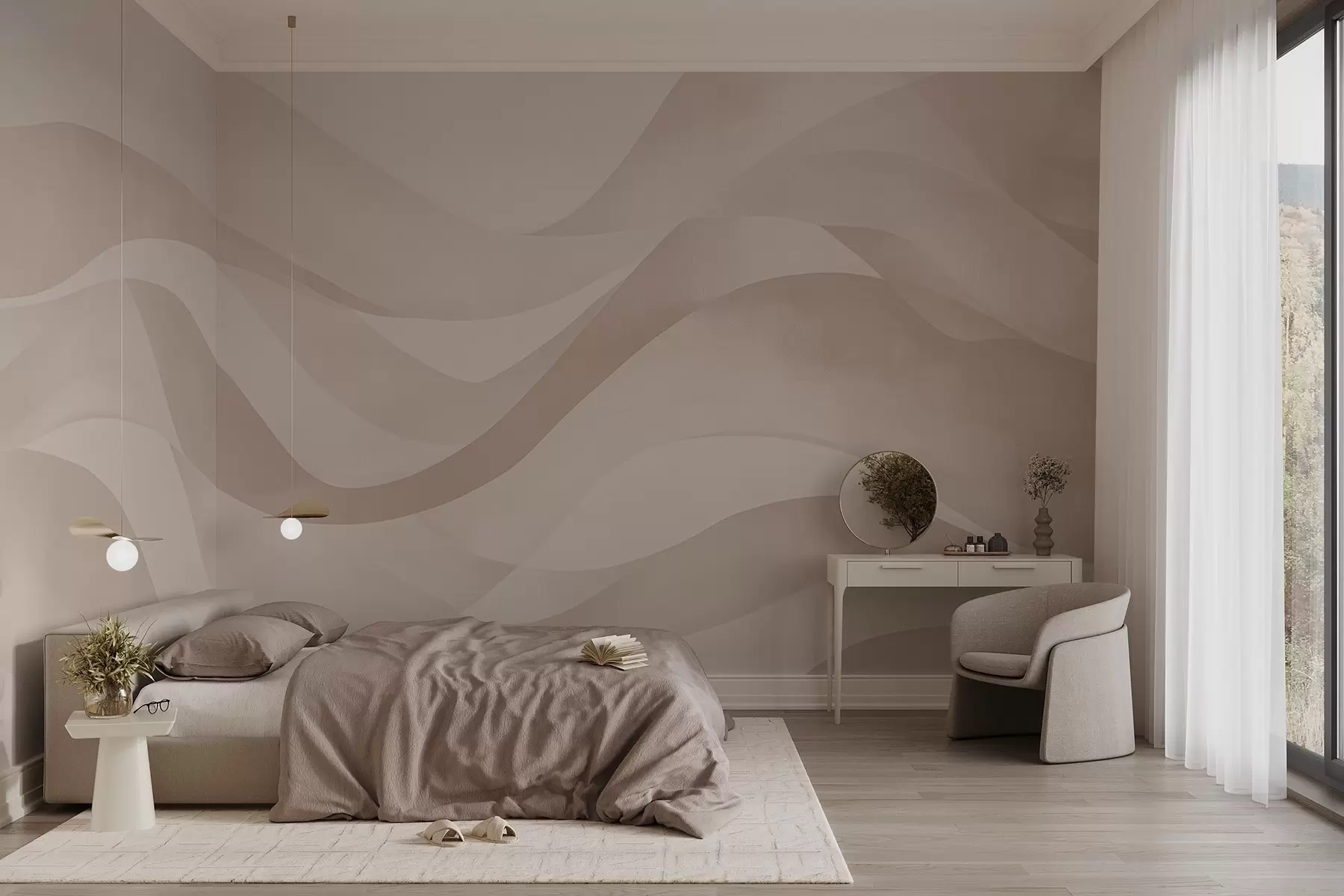 wall murals Глатки таласи у меким беж тоновима у стилу акварела w08564