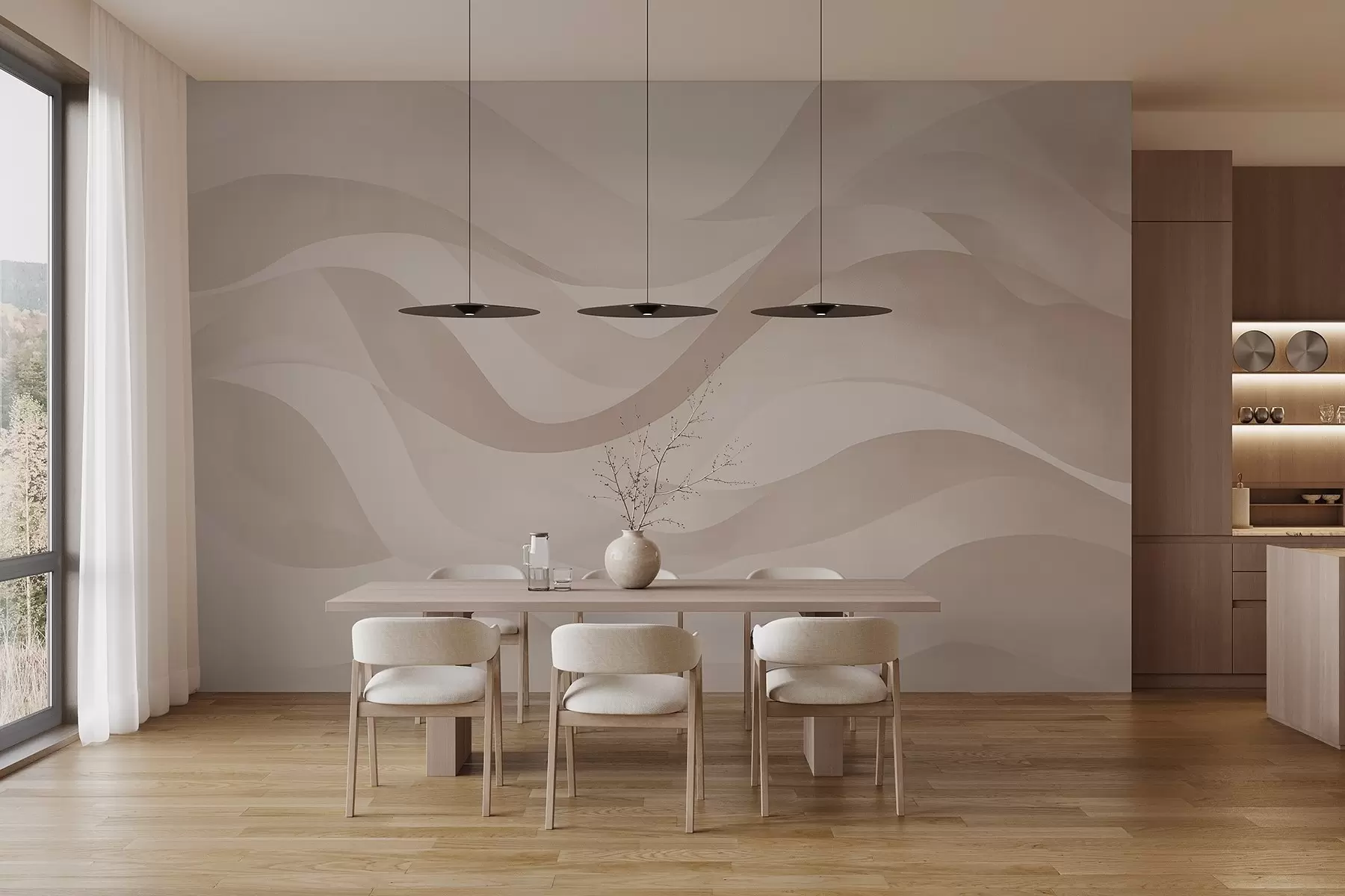 wall murals Глатки таласи у меким беж тоновима у стилу акварела w08564
