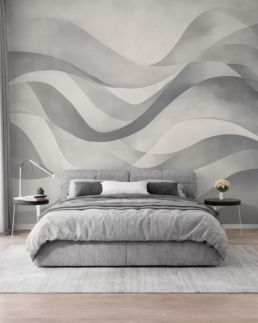 wall murals Глатки таласи у сиво-плавим тоновима у стилу акварела w08564v1