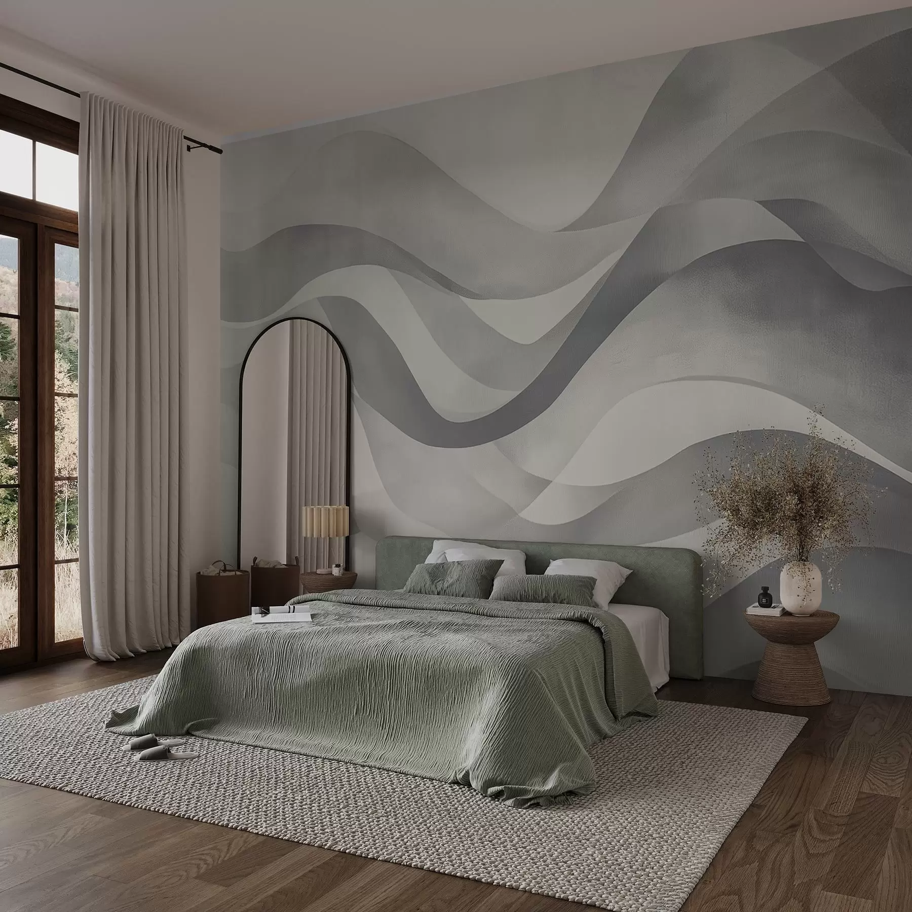 wall murals Глатки таласи у сиво-плавим тоновима у стилу акварела w08564v1