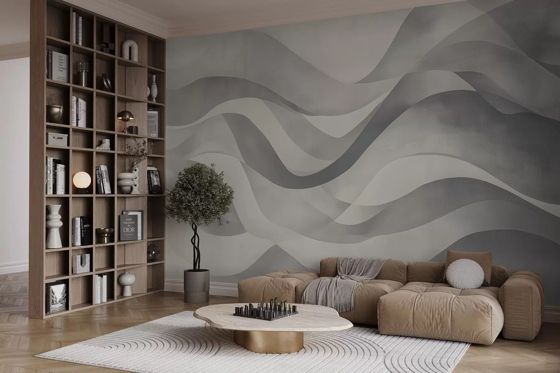 wall murals Глатки таласи у сиво-плавим тоновима у стилу акварела w08564v1