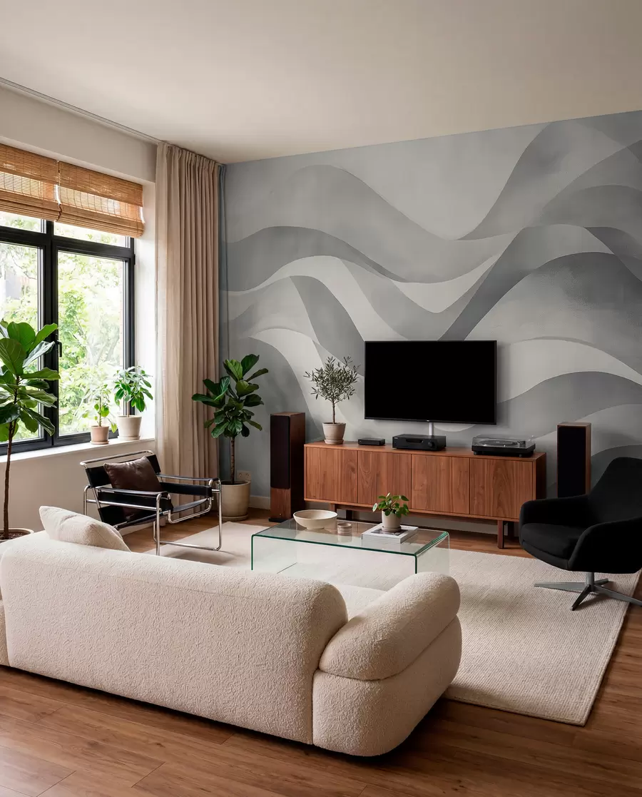 wall murals Глатки таласи у сиво-плавим тоновима у стилу акварела w08564v1