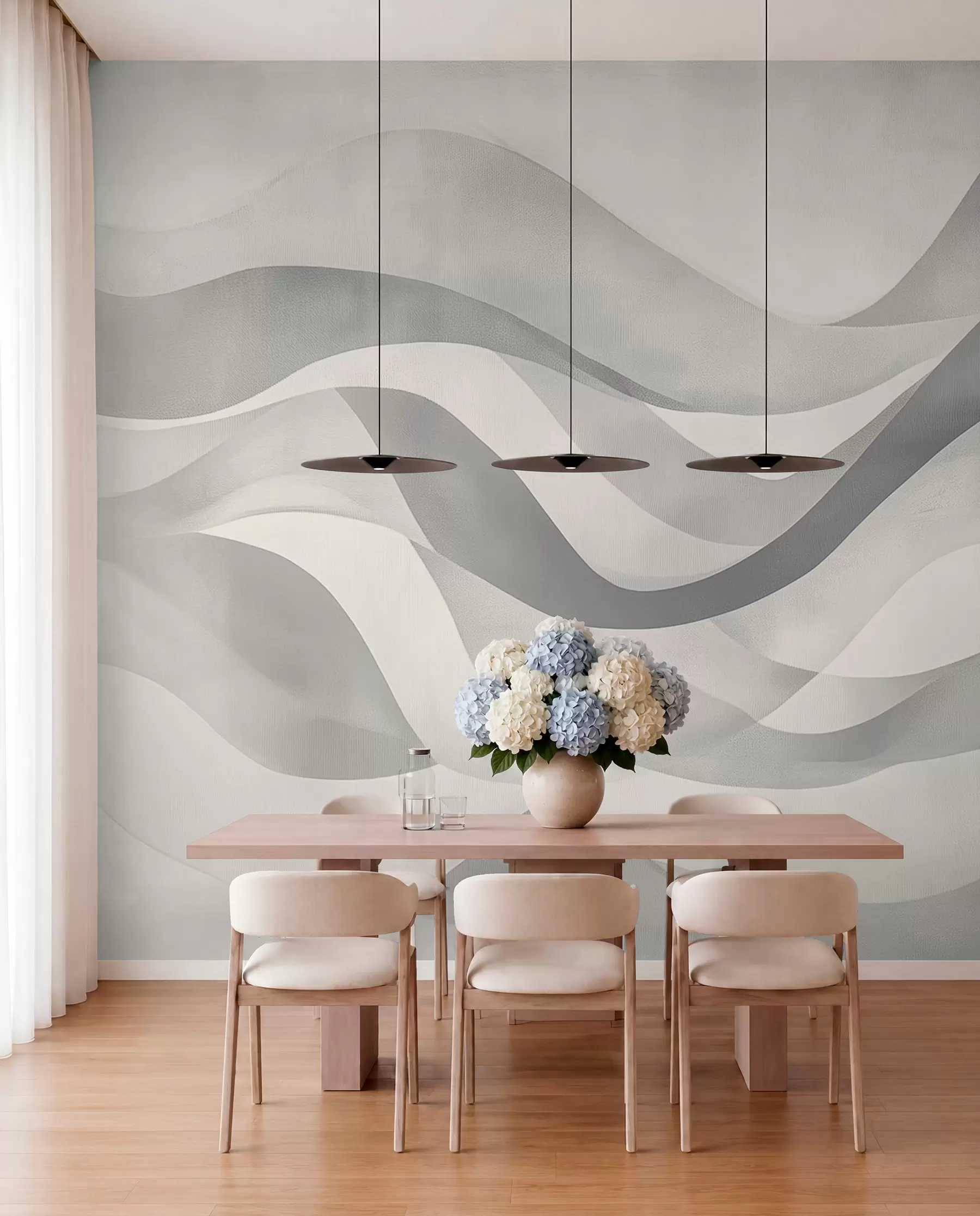 wall murals Глатки таласи у сиво-плавим тоновима у стилу акварела w08564v1