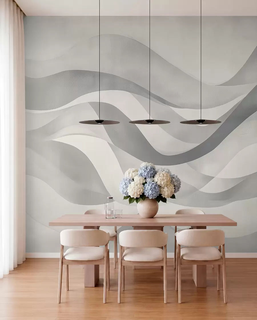 wall murals Глатки таласи у сиво-плавим тоновима у стилу акварела w08564v1