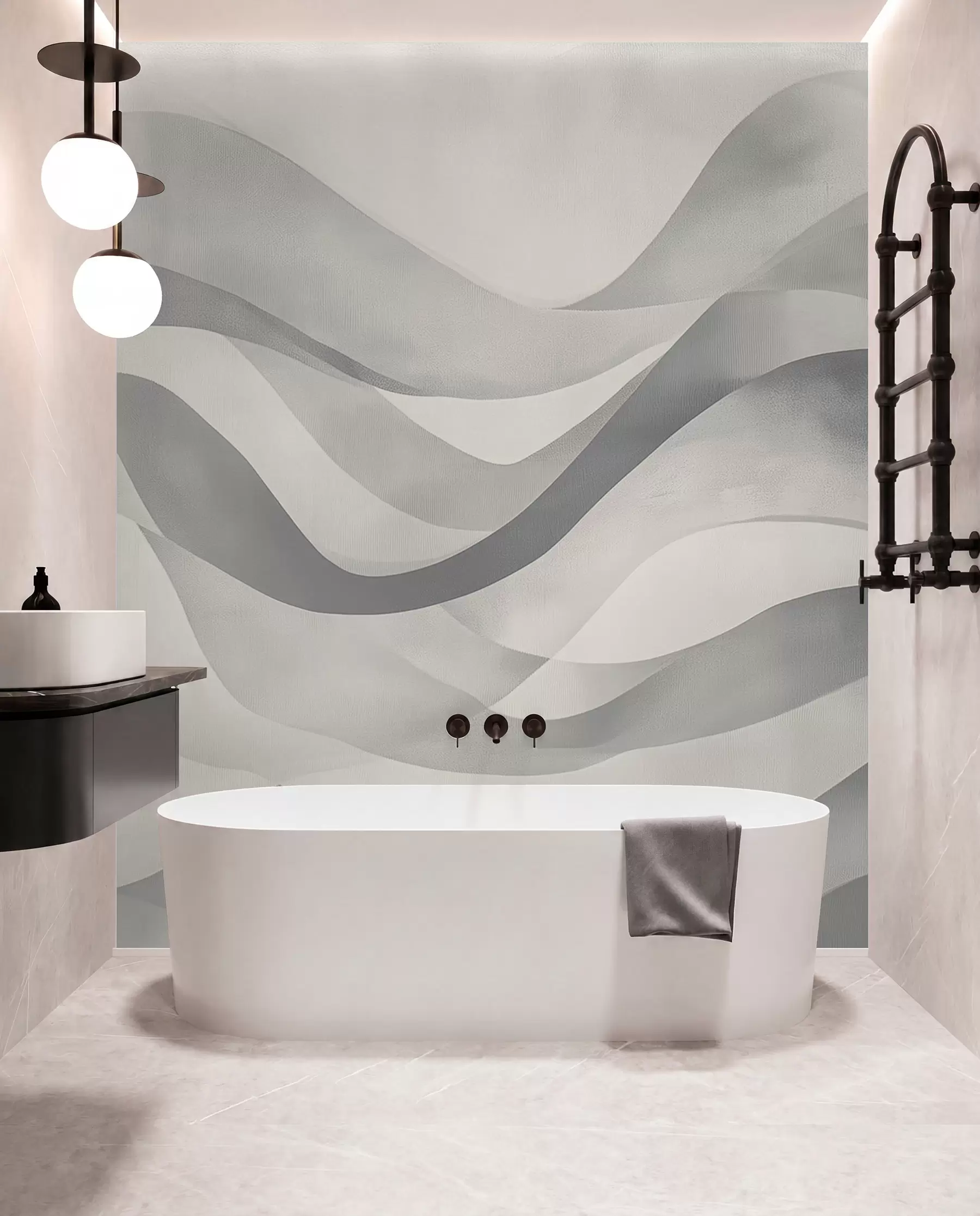 wall murals Глатки таласи у сиво-плавим тоновима у стилу акварела w08564v1