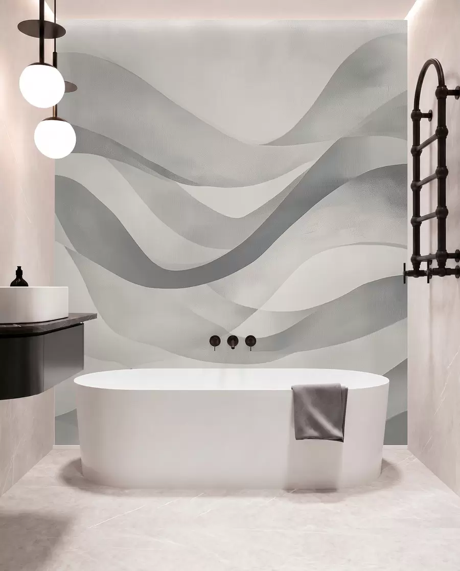 wall murals Глатки таласи у сиво-плавим тоновима у стилу акварела w08564v1
