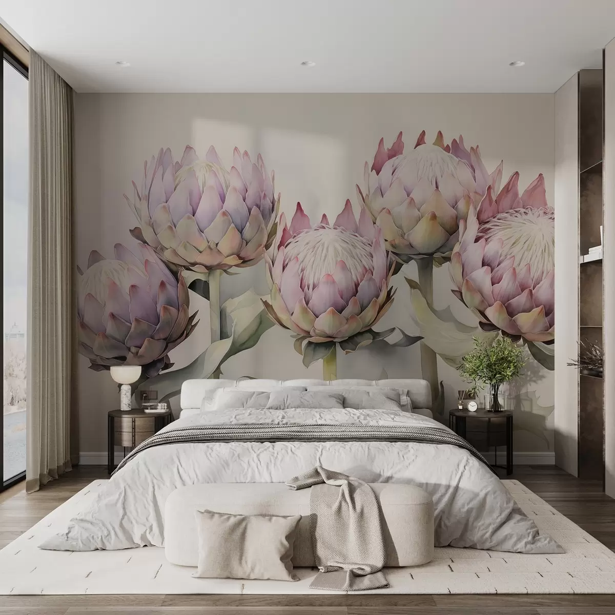 wall murals Нежна протеа акварел w08593v1