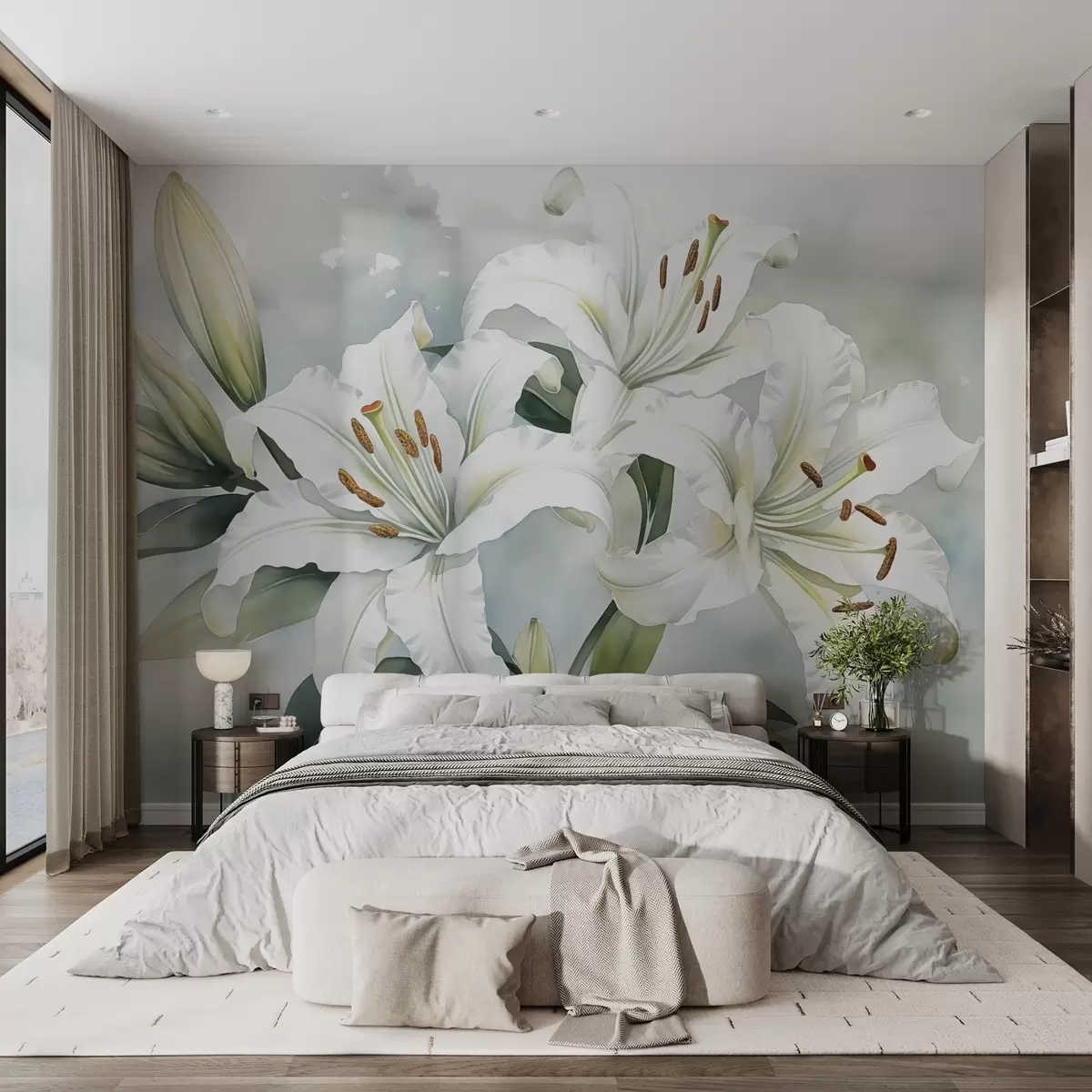 wall murals Бели љиљани имитирају стил акварела w02711